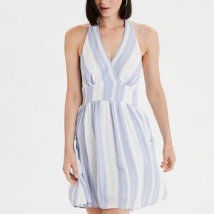 American Eagle Outfitters Striped Babydoll Halter Dress With Side Pocket Details